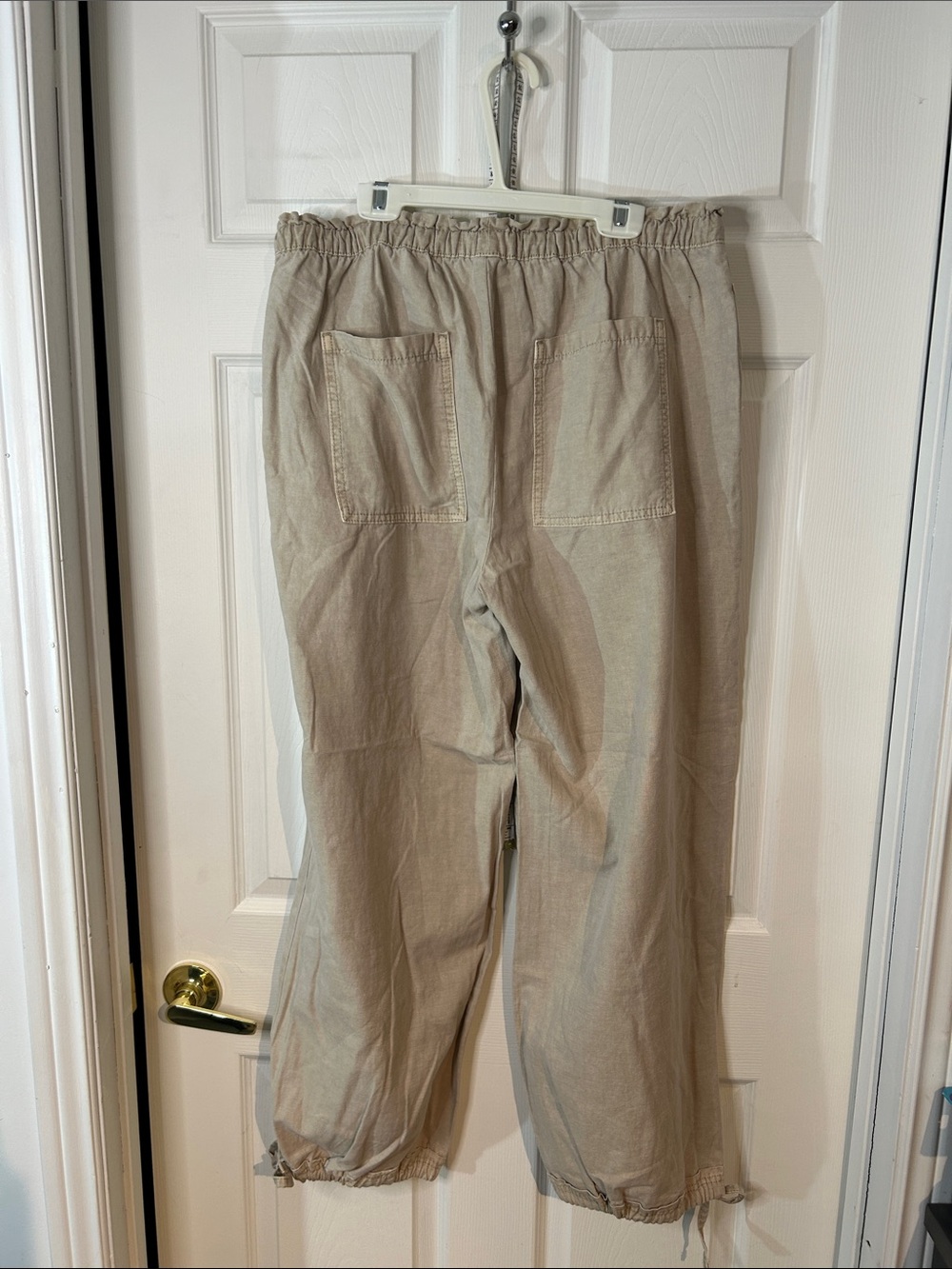 Zara Light Beige Elastic-Waist Wide Leg Pants - Picture 3 of 10